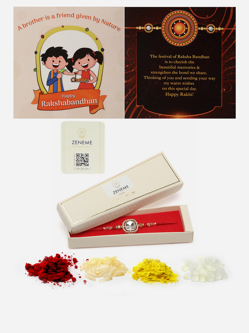 Traditional Gold Plated Gold Toned Kundan Studded Rakhi