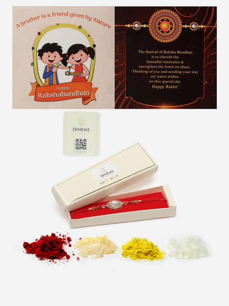 Gold Plated Gold Toned Artificial Beads & Kundan Studded Rakhi