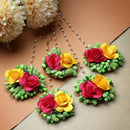 Gold Plated Floral Pink Yellow And Green Gotta Patti Maang Tikka  (Mehandi,Haldi,Bridal,Baby Shower)