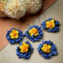 Gold Plated Floral Yellow And Blue Gotta Patti Maang Tikka (Mehandi,Haldi,Bridal,Baby Shower)