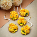 Gold Plated Floral Yellow Gotta Patti Maang Tikka  (Mehandi,Haldi,Bridal,Baby Shower)