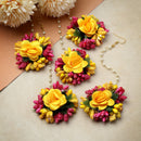 Gold Plated Floral Pink Yellow And Green Gotta Patti Maang Tikka  (Mehandi,Haldi,Bridal,Baby Shower)