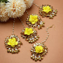 Gold Plated Floral Yellow And Golden Gotta Patti Maang Tikka  (Mehandi,Haldi,Bridal,Baby Shower)