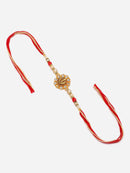 Traditional Gold Plated Gold Toned Khanda Symbol Engraved Rakhi