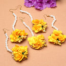 Gold Plated Floral Yellow And Golden Gotta Patti Maang Tikka  (Mehandi,Haldi,Bridal,Baby Shower)