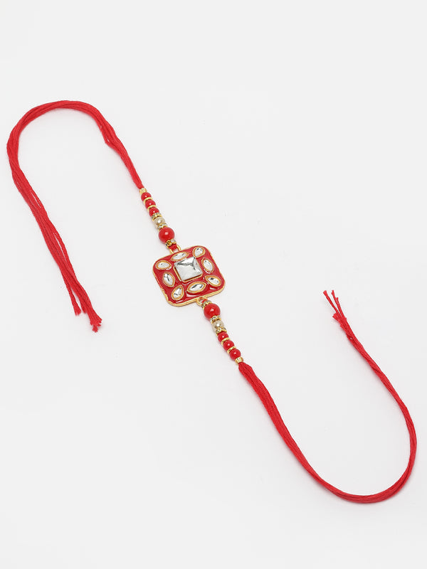 Traditional Meenakari Kundan Studded Red Rakhi