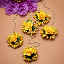 Gold Plated Floral Yellow And Green Gotta Patti Maang Tikka (Mehandi,Haldi,Bridal,Baby Shower)