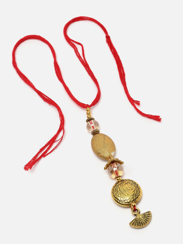 Gold-Plated Engraved Charm Lumba Rakhi For Bhabhi