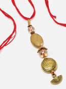 Gold-Plated Engraved Charm Lumba Rakhi For Bhabhi