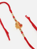 Jay Shree Ram With Swastik Gada Red & White Beads Rakhi