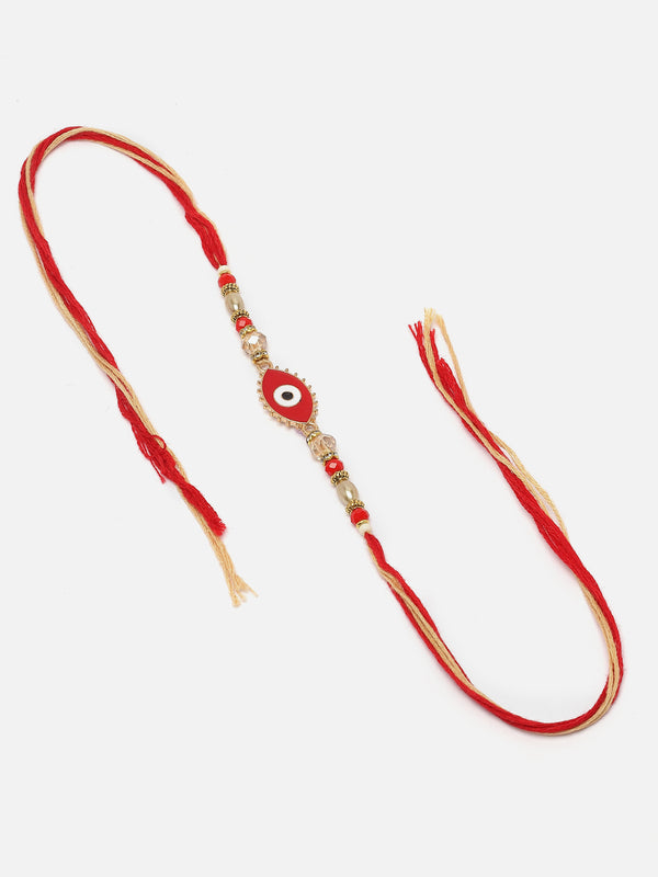 Red Enamelled Evil Eye Beads stringed Rakhi