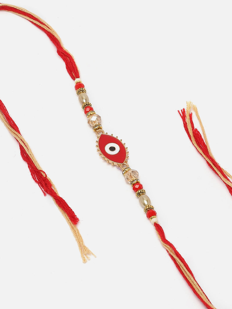 Red Enamelled Evil Eye Beads stringed Rakhi