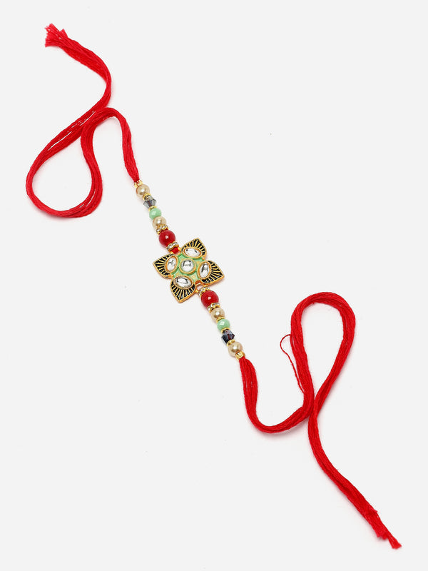 Traditional Kundan Studded Enameled Rakhi