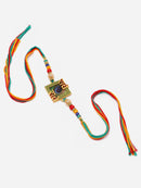 Traditional Peacock Design Artificial Beads Studded Radhe Radhe Embossed Rakhi