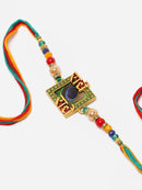 Traditional Peacock Design Artificial Beads Studded Radhe Radhe Embossed Rakhi