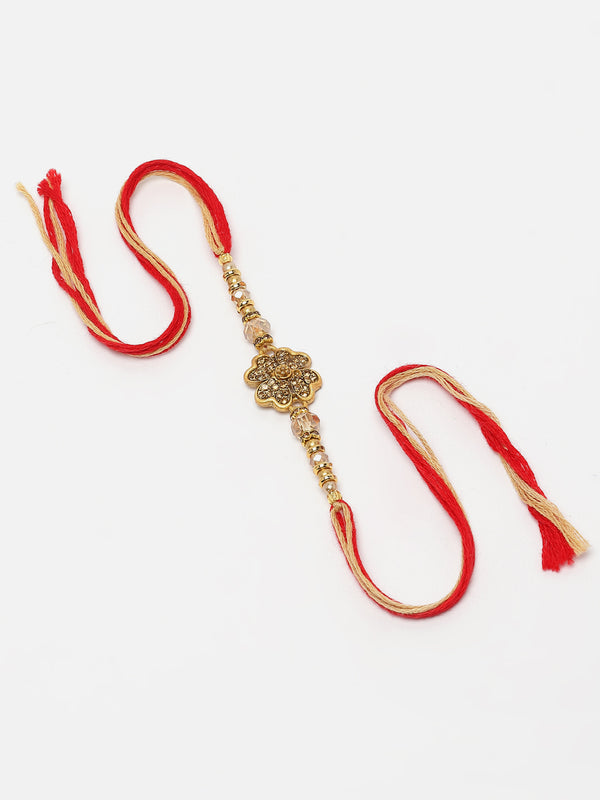 Traditional Gold Plated Gold Toned Floral Rakhi