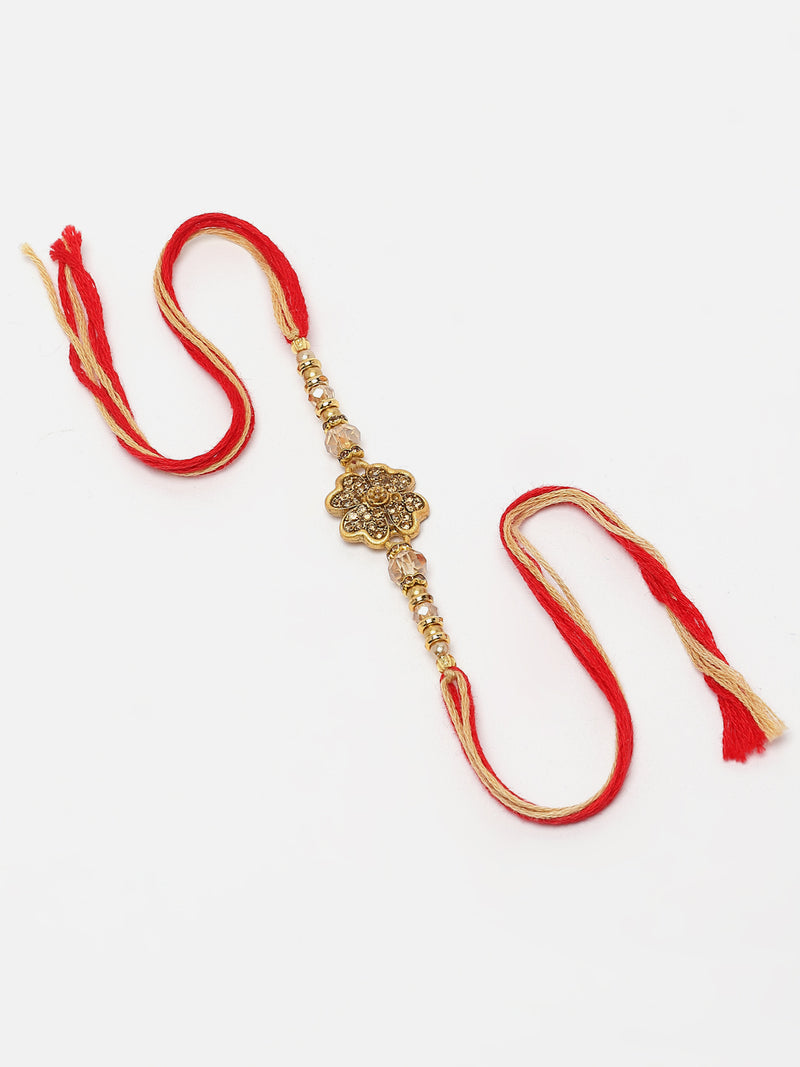 Traditional Gold Plated Gold Toned Floral Rakhi