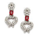Rhodium-Plated Red American Diamond Studded Heart Shaped Necklace & Earrings Jewellery Set