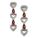 Rhodium-Plated Red American Diamond Studded Heart Design Necklace & Earrings Jewellery Set