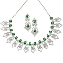 Rhodium-Plated Green American Diamond Studded Tempted Necklace & Earrings Jewellery Set