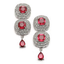 Rhodium-Plated Red Cubic Zirconia Studded Necklace with Earrings Jewellery Set