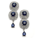Rhodium-Plated Navy Blue Cubic Zirconia Studded Necklace with Earrings Jewellery Set