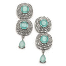 Rhodium-Plated Sea Green Cubic Zirconia Studded Necklace with Earrings Jewellery Set