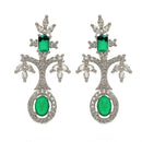 Rhodium-Plated Green American Diamond Studded Designer Necklace & Earrings Jewellery Set