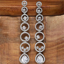 Rhodium-Plated Silver Toned White American Diamond studded Circular Shaped Drop Earrings