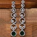 Rhodium-Plated Silver Toned Green & White American Diamond studded Circular Shaped Drop Earrings