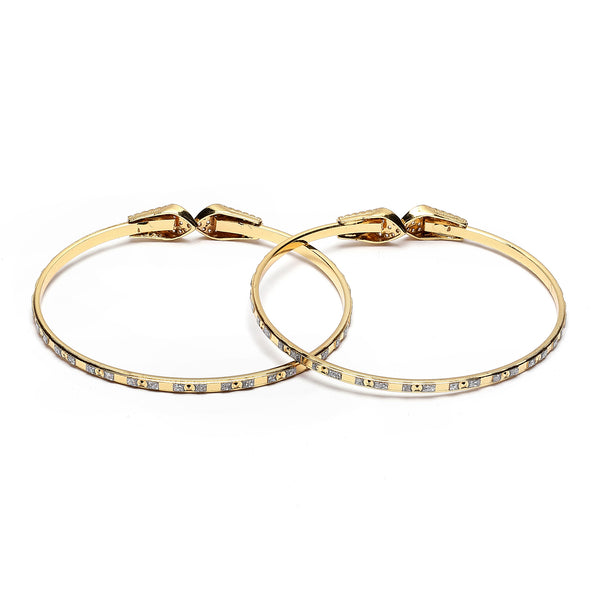 Gold-Plated Heart Shaped White American Diamond studded Bangle Bracelets (Set Of 2)