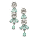 Rhodium-Plated Sea Green American Diamond Studded Teardrop & Crescent Shaped Necklace with Earrings Jewellery Set