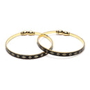Gold-Plated Classic Black Textured Bangle Bracelets (Set Of 2)