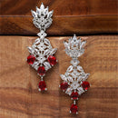 Rhodium-Plated Silver Toned Red American Diamond studded Spiked Shaped Drop Earrings