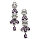 Rhodium-Plated Purple American Diamond Studded Teardrop & Crescent Shaped Necklace with Earrings Jewellery Set