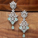 Rhodium-Plated Silver Toned Sea Green American Diamond studded Spiked Shaped Drop Earrings