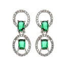 Rhodium-Plated Green American Diamond Studded Disc-Shaped Necklace & Earrings Jewellery Set