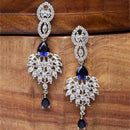 Rhodium-Plated Silver Toned Navy Blue & White American Diamond studded Spiked Shaped Drop Earrings