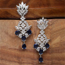 Rhodium-Plated Silver Toned Navy Blue American Diamond studded Spiked Shaped Drop Earrings