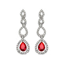 Rhodium-Plated Red American Diamonds Studded Spheroid Necklace & Earrings Jewellery Set