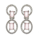 Rhodium-Plated Pink American Diamond Studded Disc-Shaped Necklace & Earrings Jewellery Set