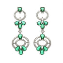 Rhodium-Plated Green Oval American Diamond Studded Circular Shaped Necklace & Earrings Jewellery Set