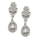 Rhodium-Plated White American Diamond Studded Floral & Teardrop Shaped Necklace & Earrings Jewellery Set