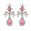 Rhodium-Plated Red American Diamond Studded Designer Necklace & Earrings Jewellery Set