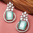 Rhodium-Plated Silver Toned American Diamond studded Paisley Shaped Studs Earrings