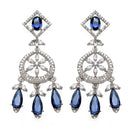 Rhodium-Plated Navy Blue Baguette Teardrops American Diamonds Studded Necklace & Earrings Jewellery Set