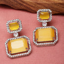 Rhodium-Plated Silver Toned Yellow & White American Diamond studded Square Shaped Drop Earrings