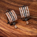 Rose Gold-Plated Gunmetal Toned White American Diamond studded Teardrop Shaped Stud Earrings