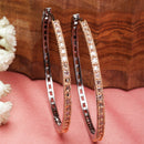 Rose Gold-Plated Gunmetal Toned White American Diamond studded Circular Shaped Hoop Earrings