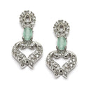 Rhodium-Plated Sea Green American Diamond Studded Heart Shaped Necklace & Earrings Jewellery Set